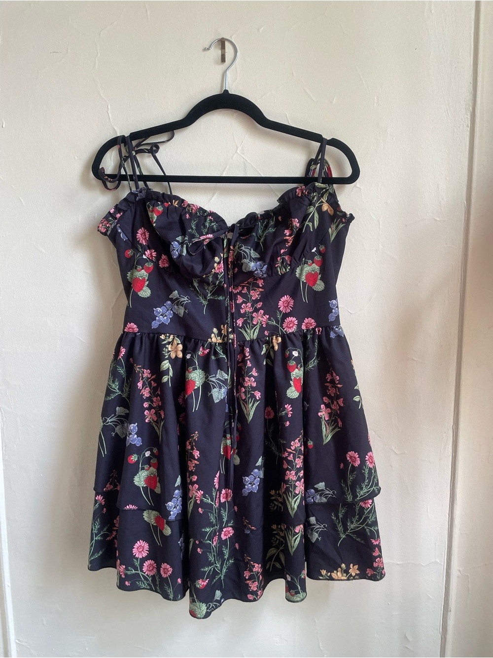 Cider Black Floral Print Dress with Pink & Red Blooms